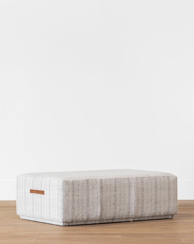 Rectangular Ottoman, Cream Geometric Pattern Light Wood Frame Bench