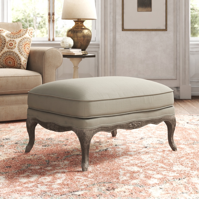 Rectangular Ottoman Cream Tufted Nailhead Trim Turned Legs