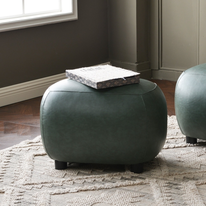 Rectangular Ottoman Forest Green Tapered Legs Gold Caps, Modern Footrest