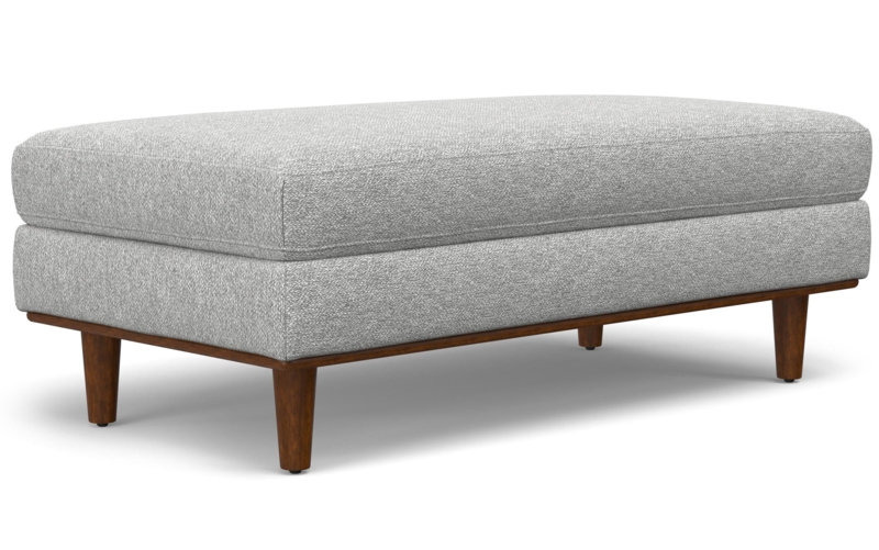 Rectangular Ottoman, Large Charcoal Grey Woven Texture Fabric Footstool