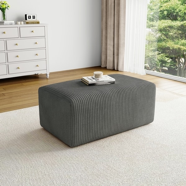 Rectangular Ottoman Pouf, Forest Green Corduroy Oversized Floor Seating
