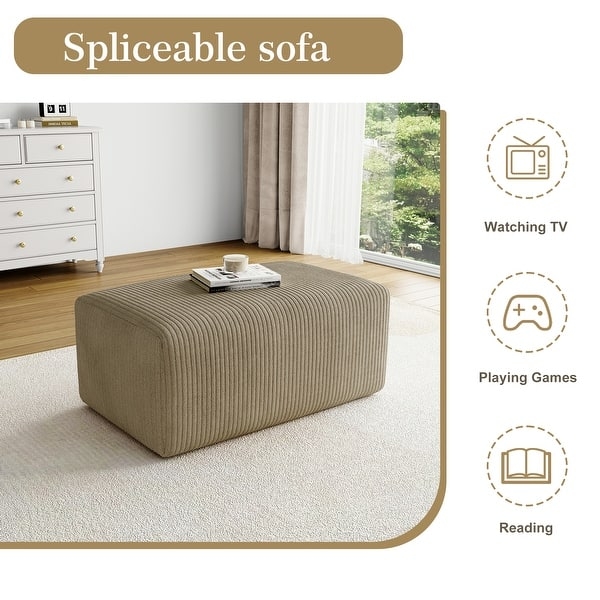 Rectangular Ottoman Poufs, Ribbed Corduroy Texture Floor Seating Set