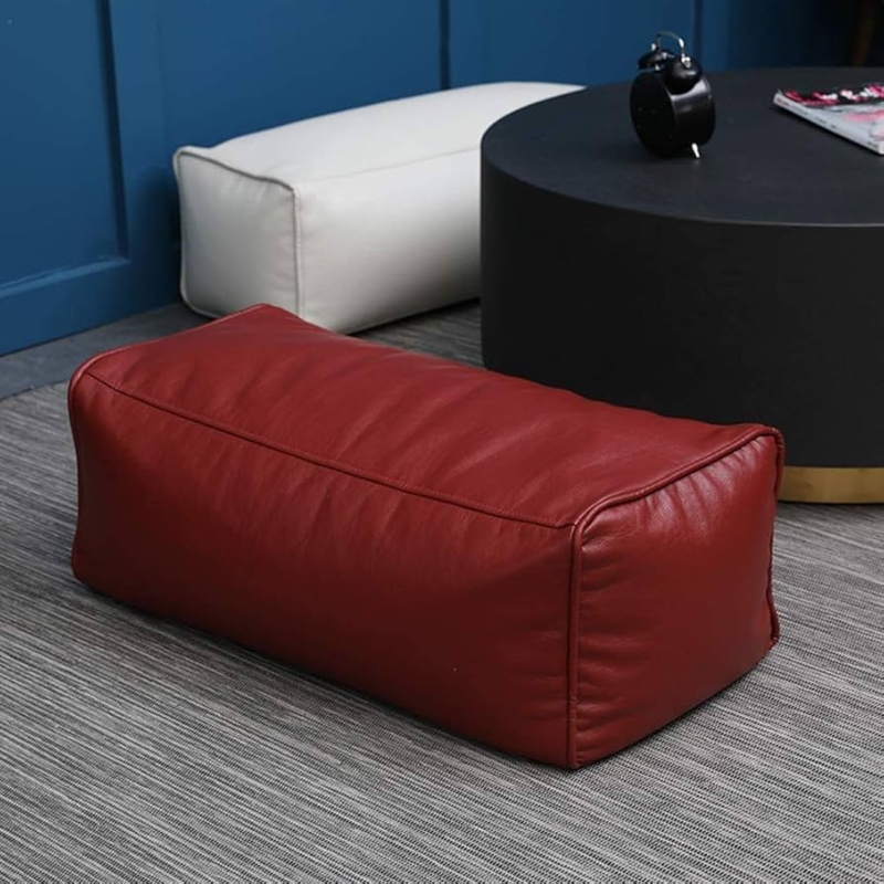 Rectangular Ottoman, Reddish Brown Leather-Like Stout Legs Footrest