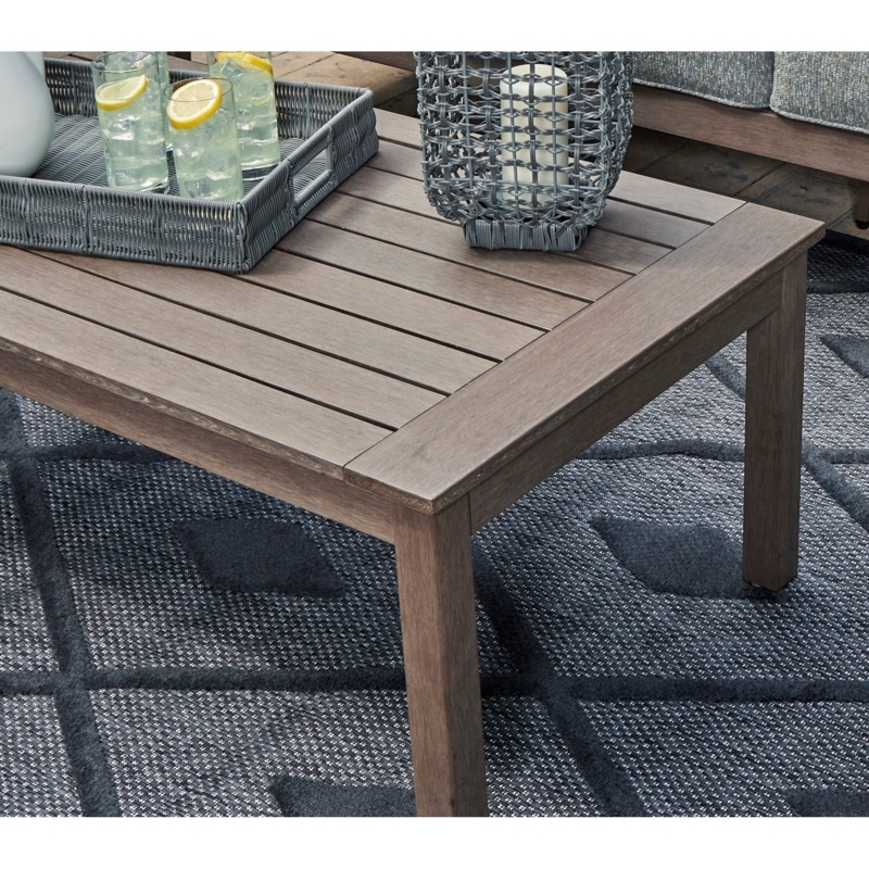 Rectangular Outdoor Coffee Table with Wood-Look Top and Metal X-Base