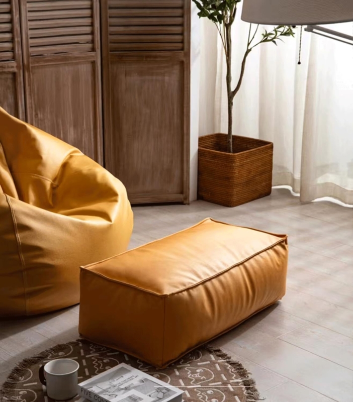Rectangular Pouf Vibrant Yellow Leather Look Minimalist Cushion