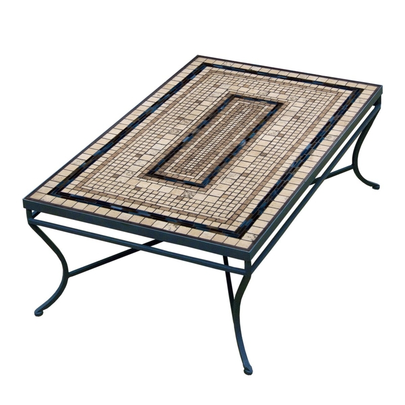 Rectangular Slate Mosaic Coffee Table Metal Frame Earth Tones