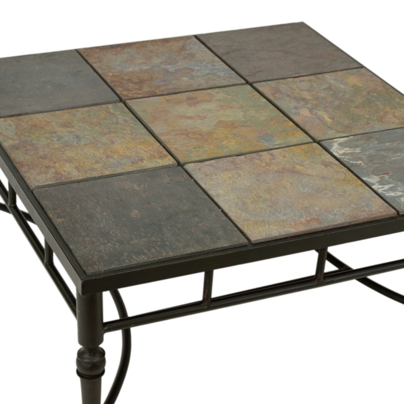 Rectangular Slate Tile Coffee Table Wrought Iron Sled Base