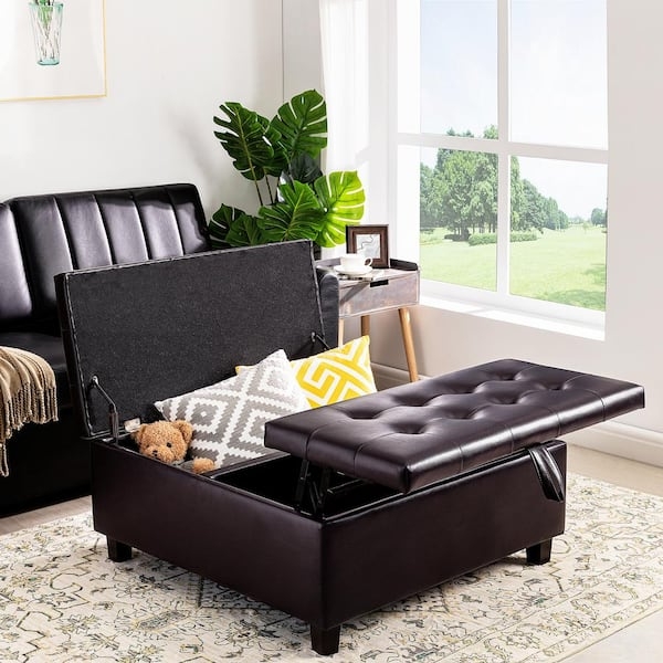Rectangular Storage Ottoman Button Tufted Coffee Table