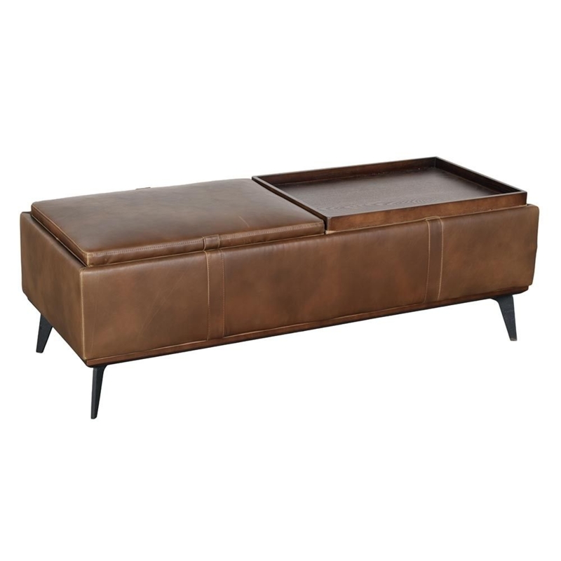 Rectangular Storage Ottoman, Dark Brown Tufted Leather-Like Lift Top