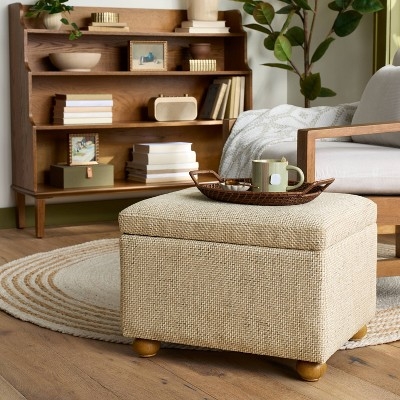 Rectangular Storage Ottoman Olive Green Wood Legs Farmhouse Bench