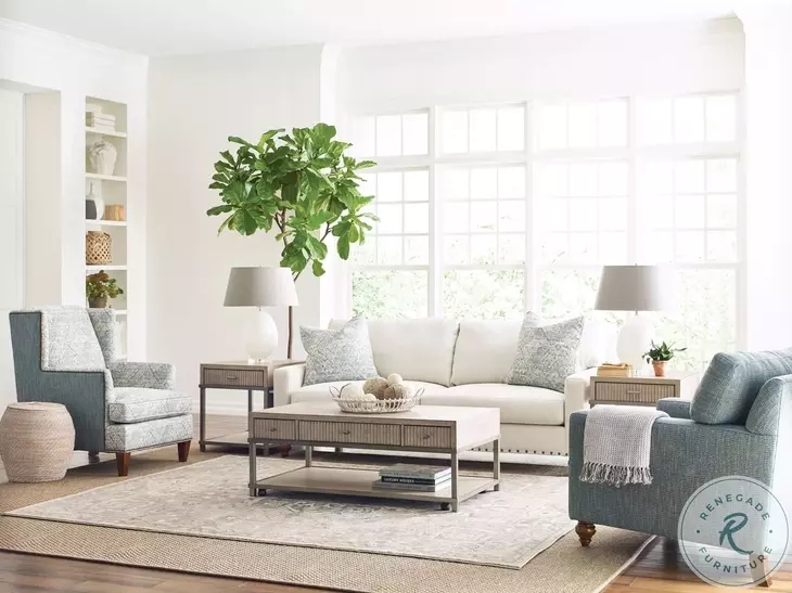Rectangular Wood Coffee Table with Aged Finish and Lower Storage Shelf