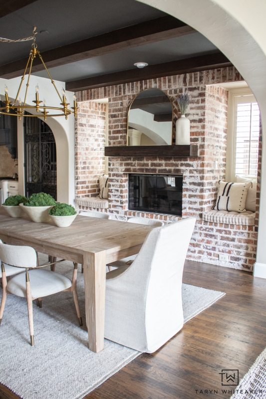 Rectangular Wood Toned Dining Table Modern Spindle Chairs