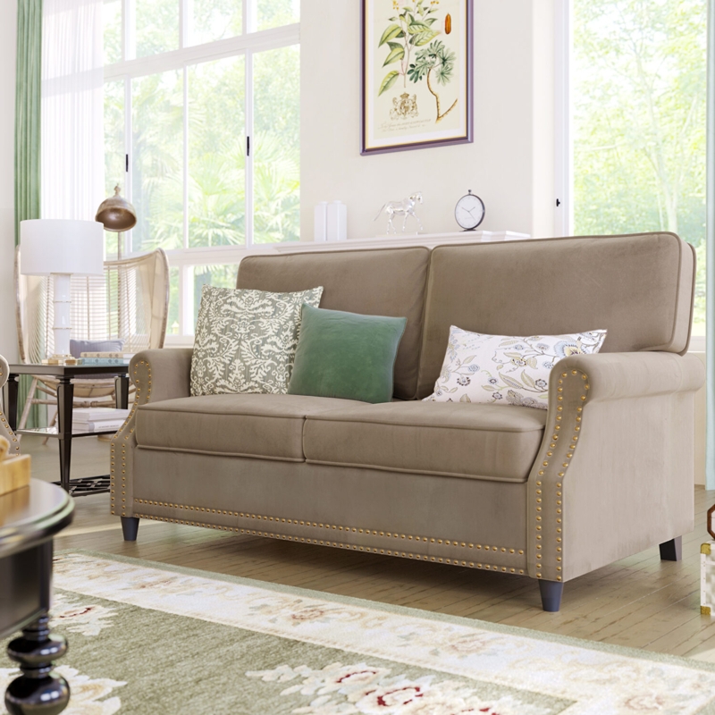 Refined Loveseat, Curved Arms, Transitional Style Upholstered Loveseat