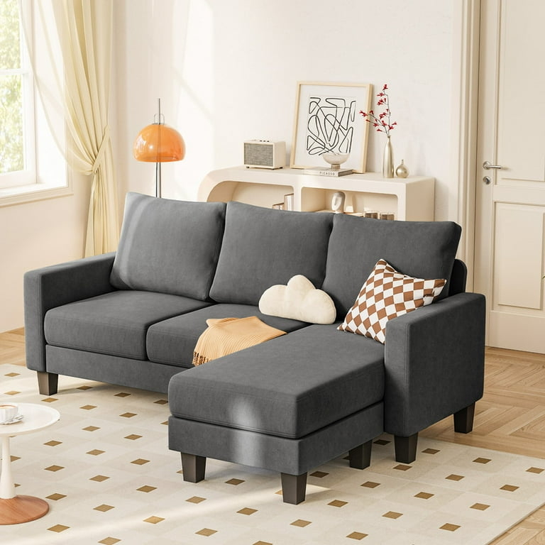 Reversible Chaise Sectional Sofa in Dark Gray for Small Spaces