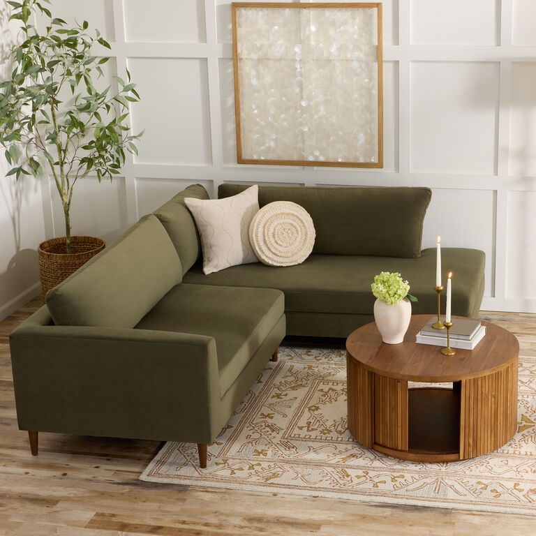 Right-Facing Sectional Sofa Sage Green Velvet Tapered Legs Bolsters