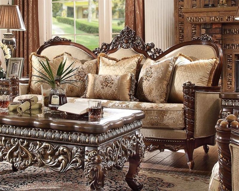Rococo Revival Sofa Gilded Carved Frame Lion Head Motifs Damask