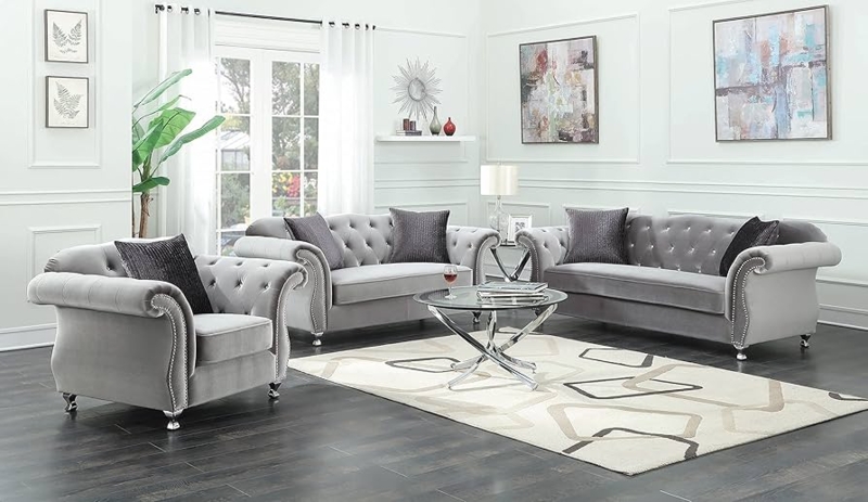 Rolled Arm Loveseat with Deep Button Tufting Details