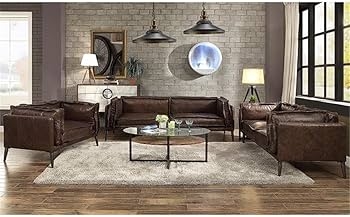 Rolled Arm Sofa with Deep Diamond Tufting in Distressed Chocolate