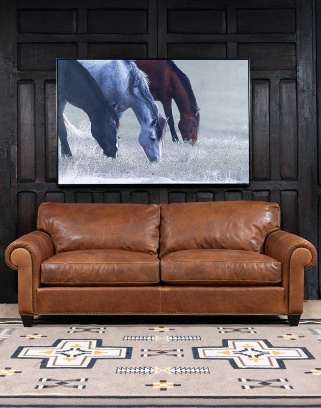 Rolled Arm Sofa with Nailhead Trim in Distressed Brown Leather Style