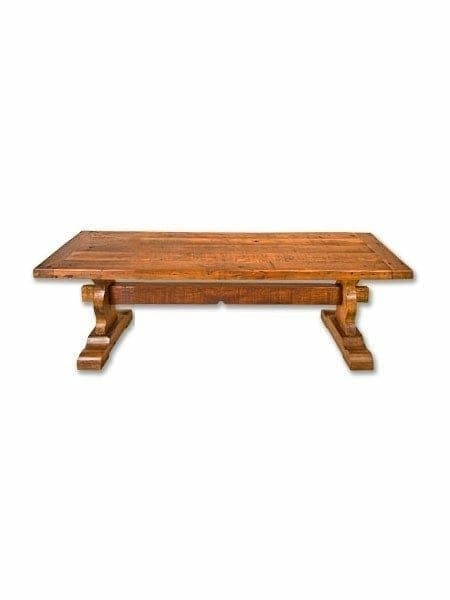 Rough-Hewn Trestle Coffee Table with Waxed Finish for Cottage Home