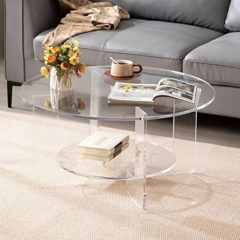 Round Acrylic Coffee Table with Abstract Sculptural Base