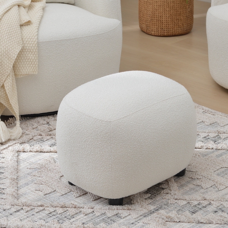 Round Boucle Ottoman with Vertical Channel Stitching