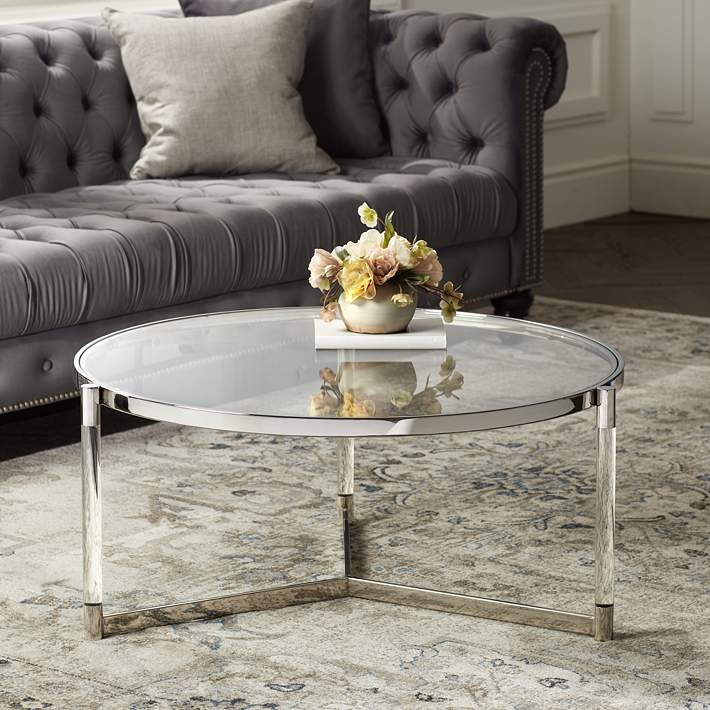 Round Clear Acrylic Coffee Table with Polished Accents