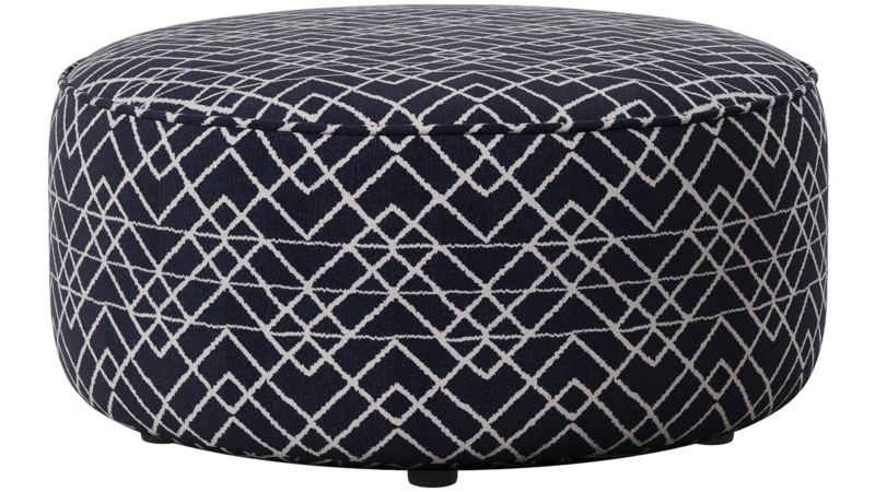 Round Cocktail Ottoman, Cream Vertical Channeling with Plinth Base