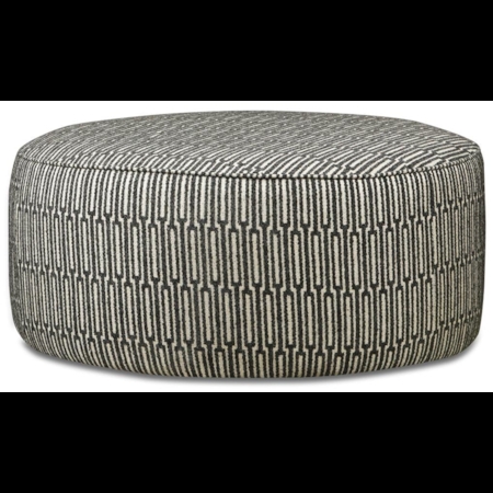 Round Cocktail Ottoman, Midnight Blue Fabric with Quilted Ripple Texture