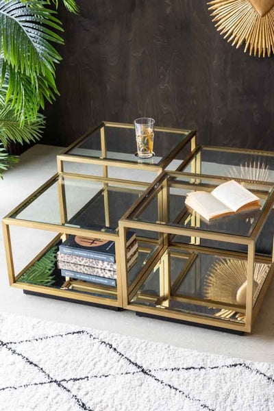 Round Coffee Table featuring a Modular Quadrant Design and Glass Top