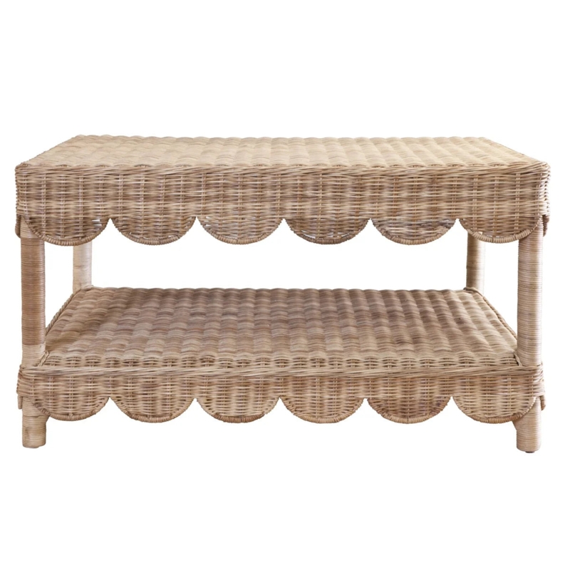 Round Coffee Table Plaster Like Finish Scalloped Edge Pedestal Base