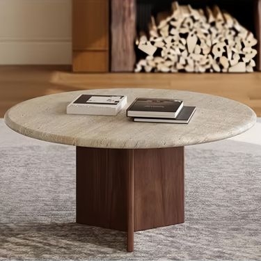 Round Coffee Table Sculptural Pleated Base Matte Beige