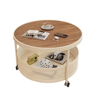 Round Coffee Table, Speckled Stone-Like Top, Chunky Pedestal Base