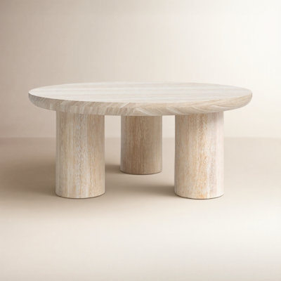 Round Coffee Table, Three-Leg Wood Toned Base Design