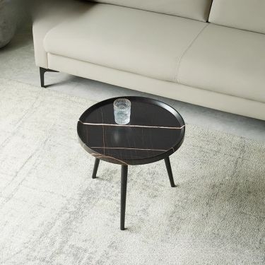 Round Coffee Table, Tray Top, Cream Finish, Wood Tripod Legs