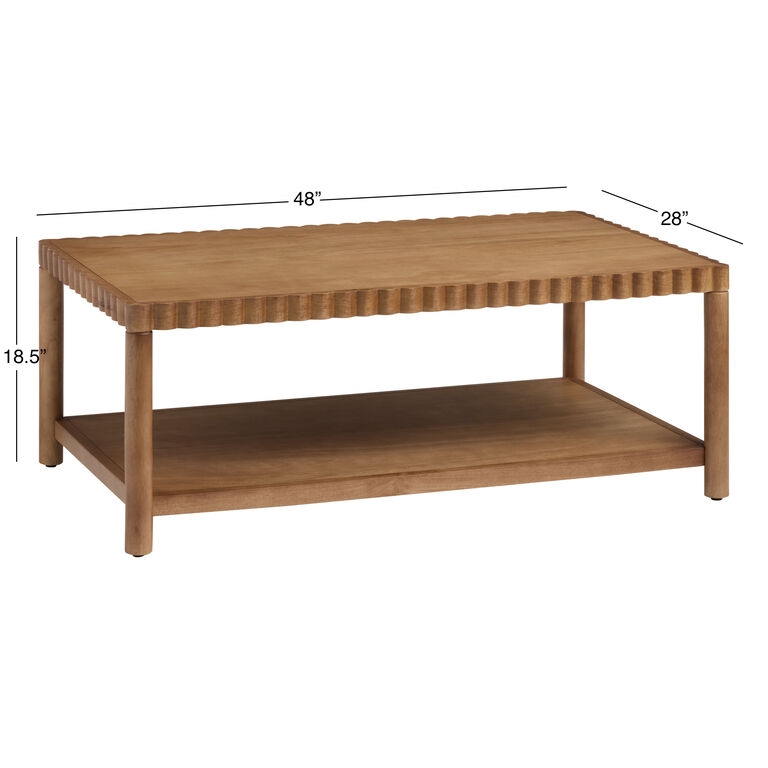 Round Coffee Table Two Tier Scalloped Edge Hazelnut Wood Finish