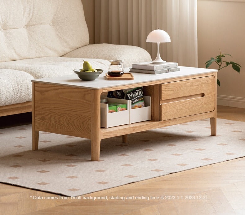 Round Coffee Table, White Stone-Like Slab Top, Stout Pedestal Base