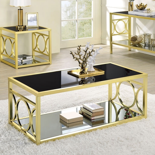 Round Coffee Table with Faux Marble Top and Geometric Cross Base