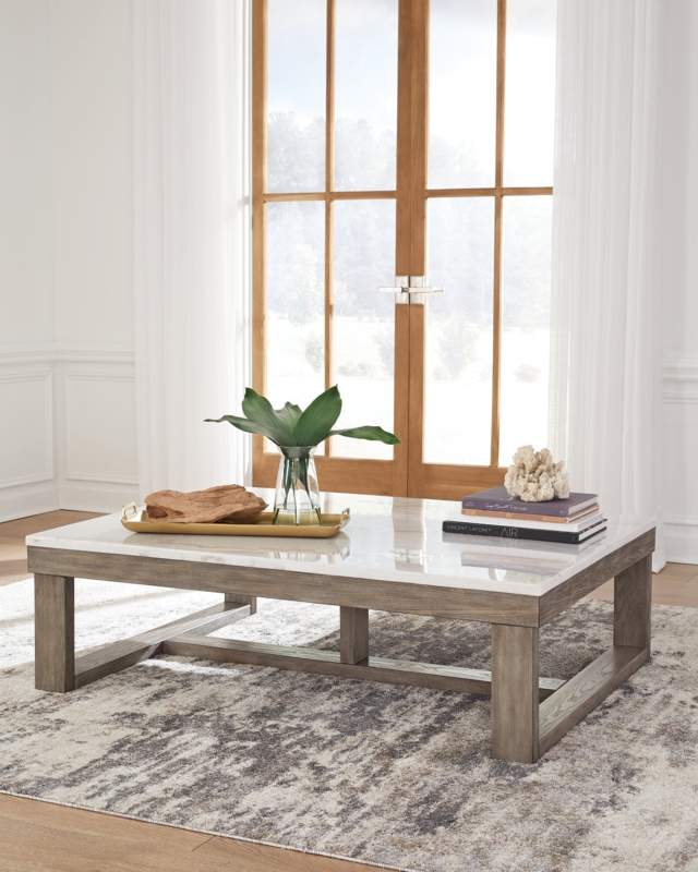 Round Coffee Table with Fluted Two-Tone Base