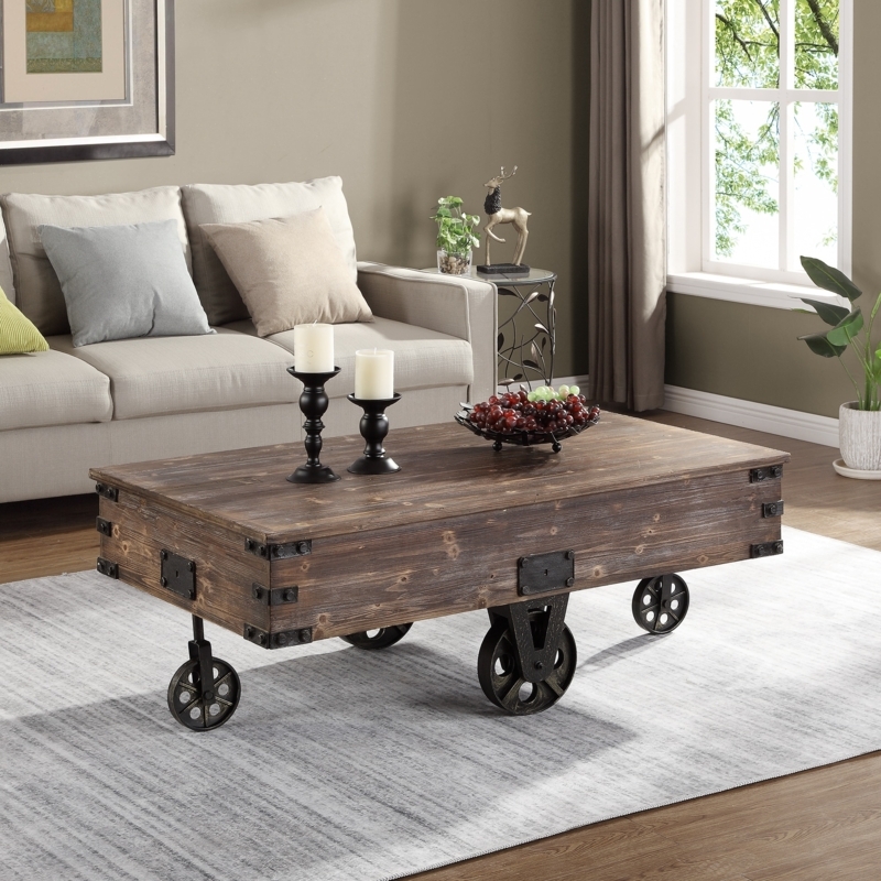Round Coffee Table with Industrial Casters and Two Tiers