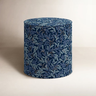 Round Ottoman Botanical Print Floor Length Upholstery Cream Blue