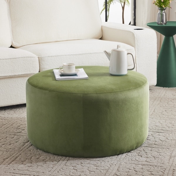 Round Ottoman Channel Tufted Gold Base Glam Accent Seating