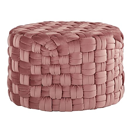 Round Ottoman Chunky Braided Weave Velvet Glam