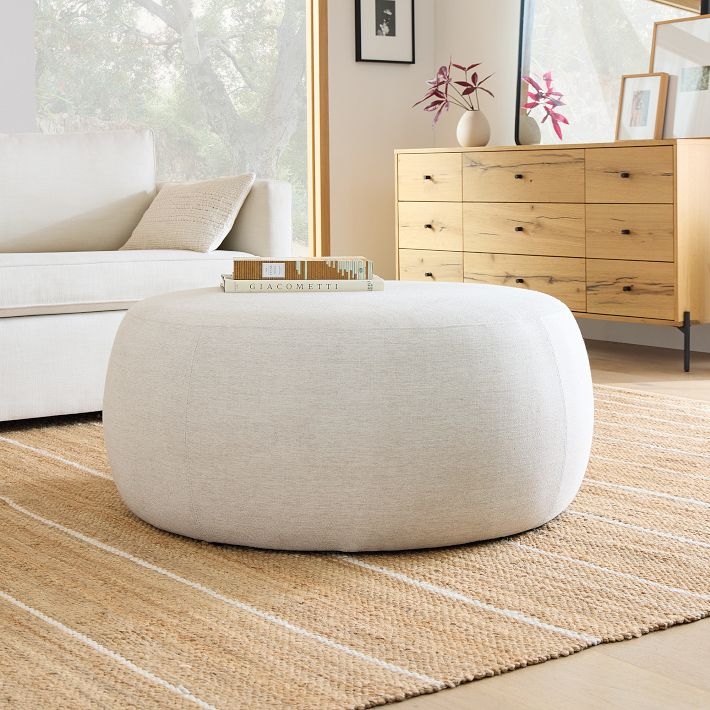 Round Ottoman Cobbled Texture Chunky Knit Oversized Cream