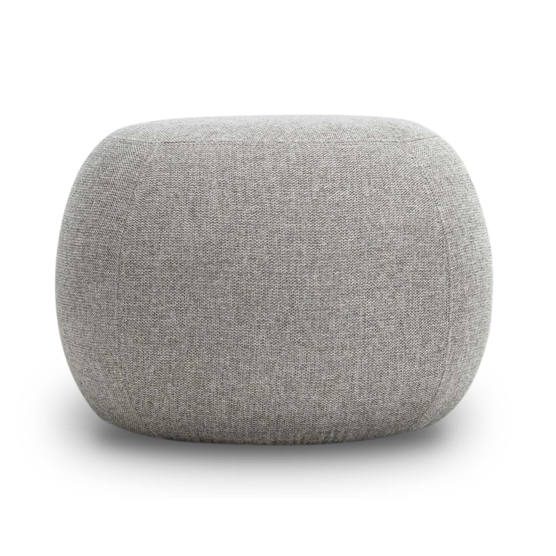 Round Ottoman Cylindrical Boucle Texture Vertical Seams Accent Seating