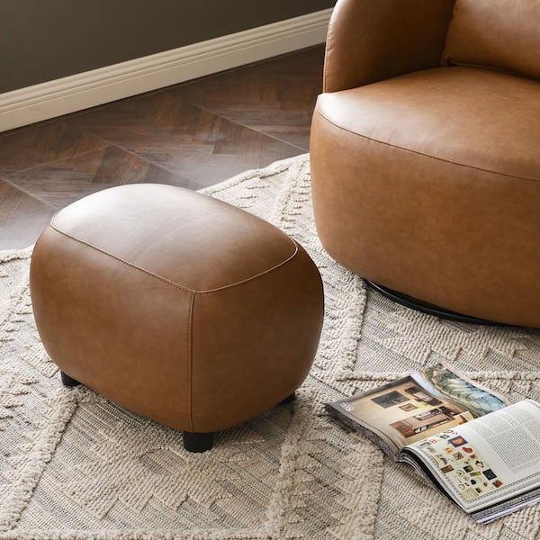 Round Ottoman Cylindrical Button Tufted Faux Leather Minimalist Seating