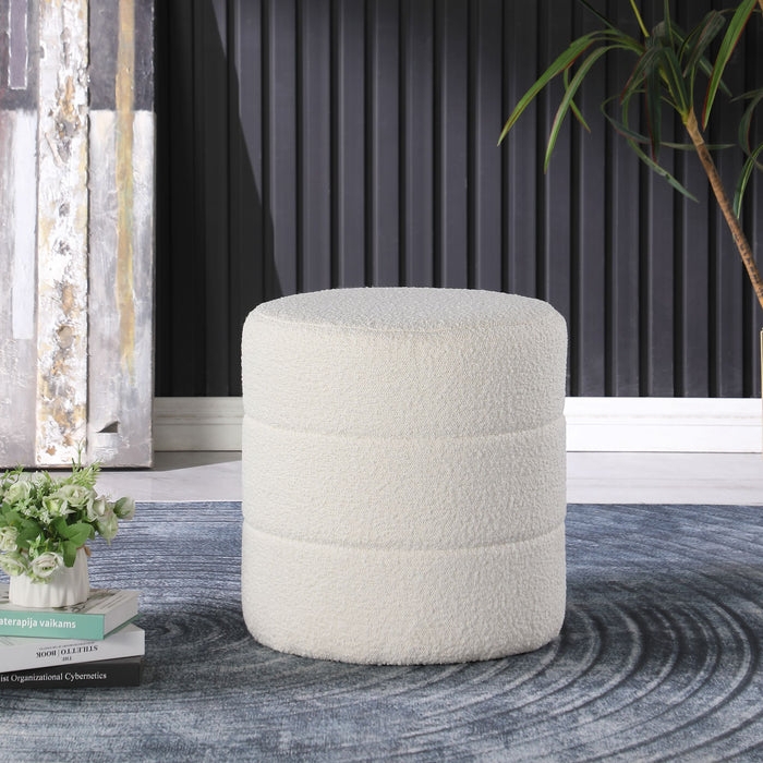 Round Ottoman Cylindrical Form Boucle Flat Top Modern Living Room