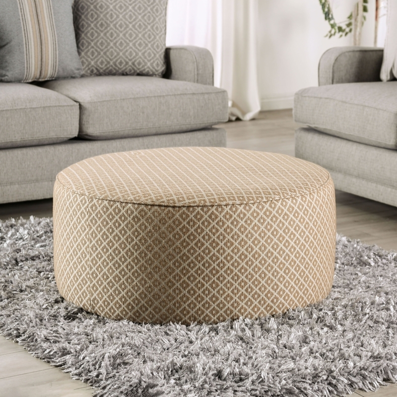 Round Ottoman Gold Damask Pattern Metallic Navy