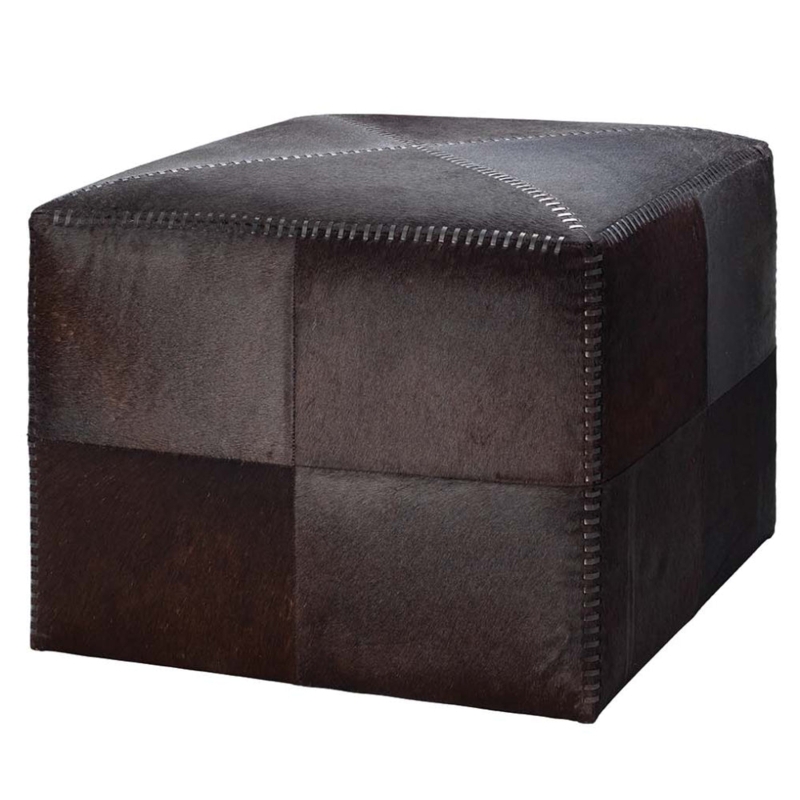 Round Ottoman Hair-on-Hide Texture Block Feet