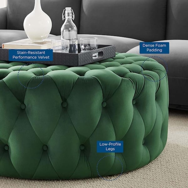 Round Ottoman Oversized Diamond Tufted Velvet Soft Sheen Accent Seating